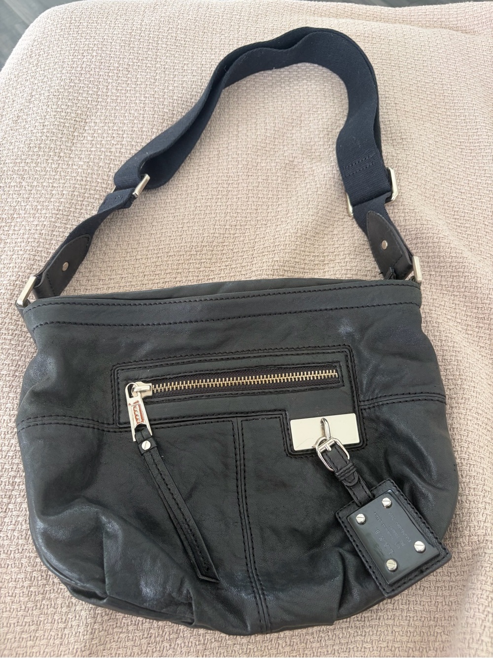 L.A.M.B shoulder bag. Y2K Black Leather crossbody. Hobo style